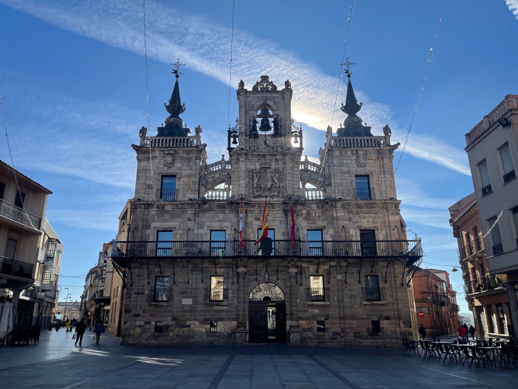 The Plaza Mayor de Astorga, where the Camino Frances and Via de la Plata meet in Spain.
