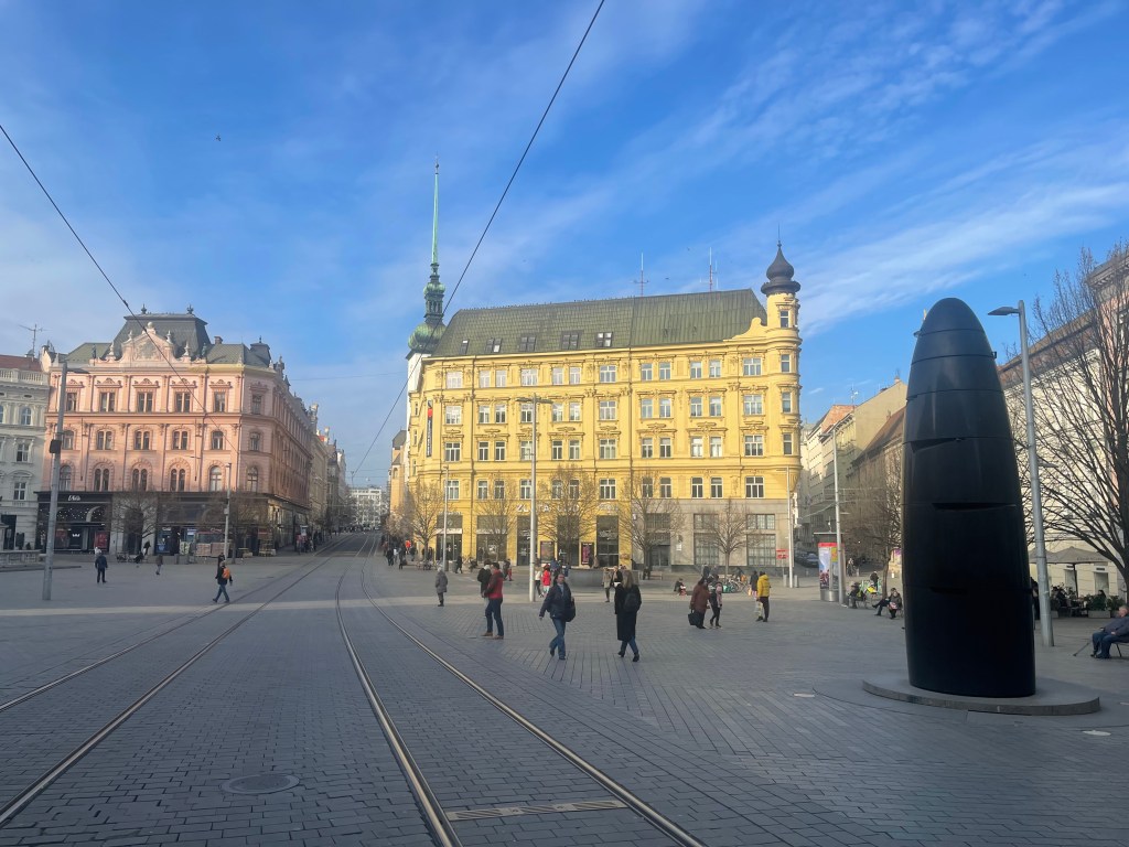 The Freedom Square (Náměstí Svobody) is located in Brno's historic center in the Czech Republic.