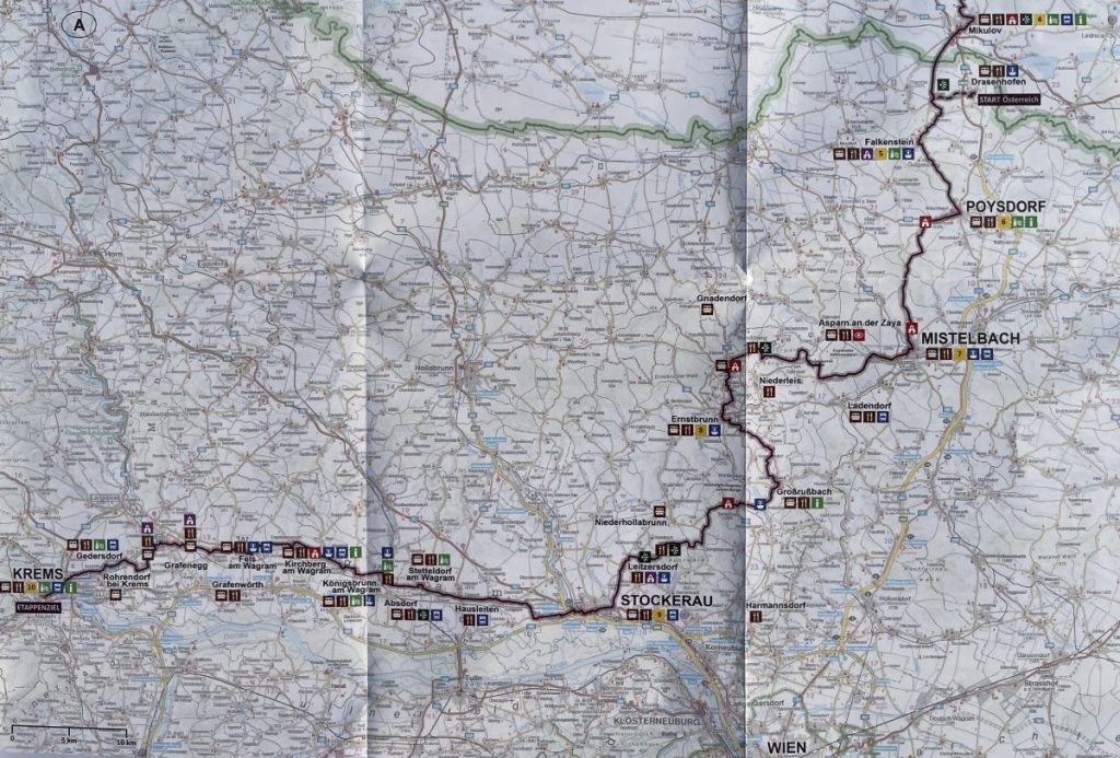 Der Jakobsweg Weinviertel is a Camino de Santiago walk, starting in Mikulov (Czech Republic) and finishing in Krems an der Donau, in Austria. The total hiking distance is approximately 150 km.